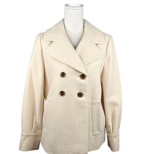 Banana Republic Wool Blend Cream Winter Fall Classic Luxury Pea Coat Size Medium